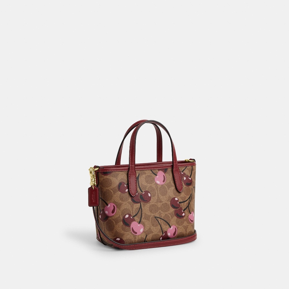 City Mini Tote Bag In Signature Canvas With Cherry Print